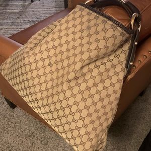 GUCCI Brown Monogram Canvas Horsebit  Hobo Bag XL